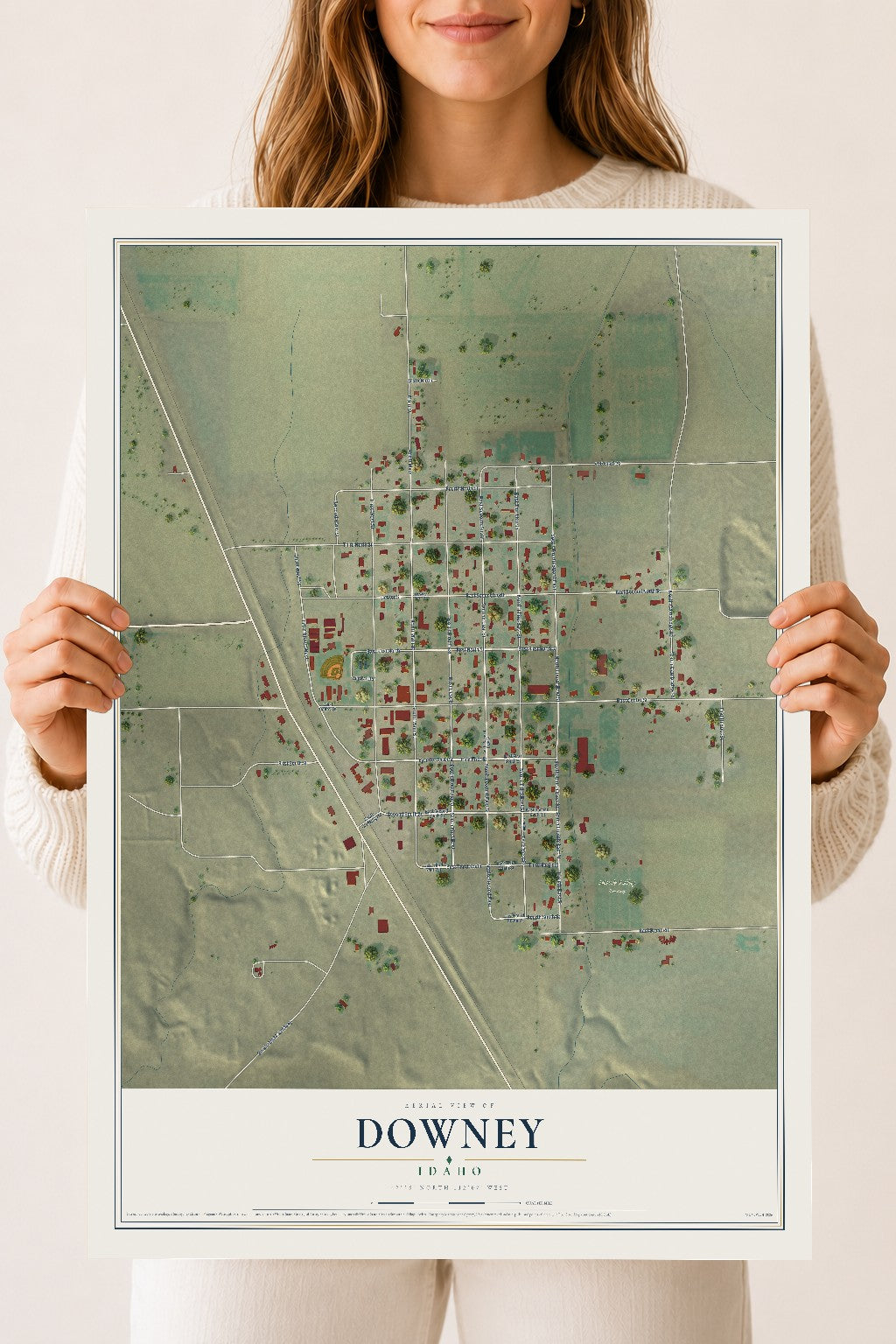 Map of Downey, Idaho, 18 x 24 inch unframed archival matte print