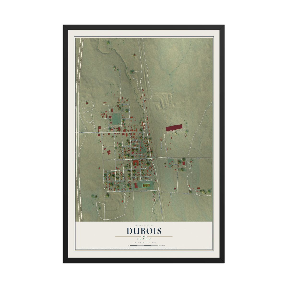 Map of Dubois, Idaho, 12 x 18 inch print in a black wood frame