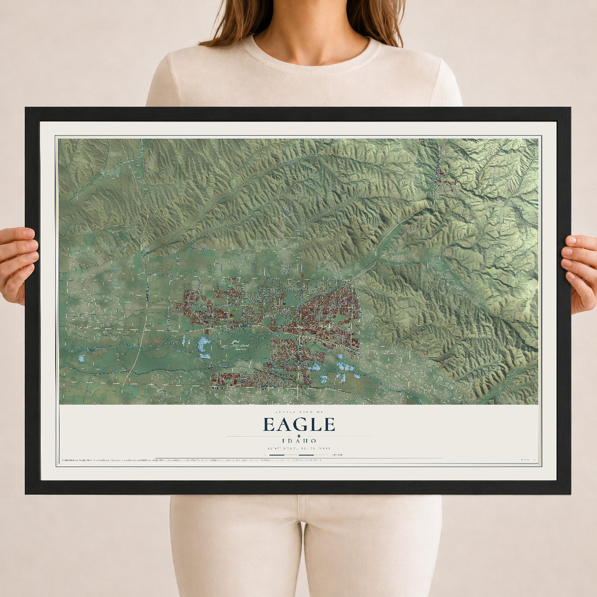 Map of Eagle, Idaho, 18 x 24 inch print in a black wood frame