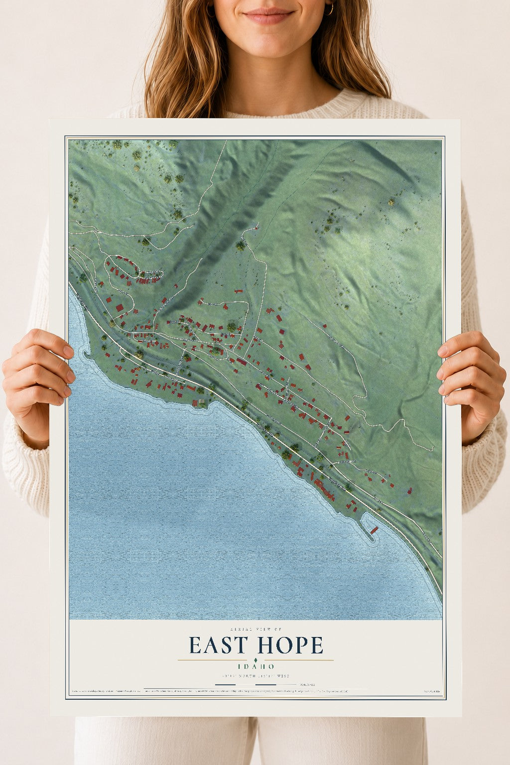 Map of East Hope, Idaho, 18 x 24 inch unframed archival matte print
