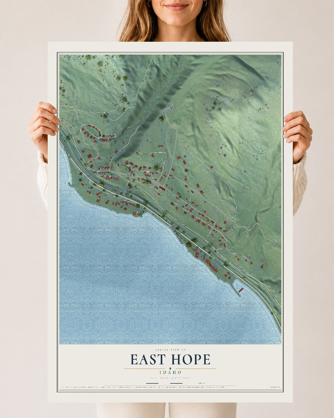 Map of East Hope, Idaho, 24 x 36 inch unframed archival matte print