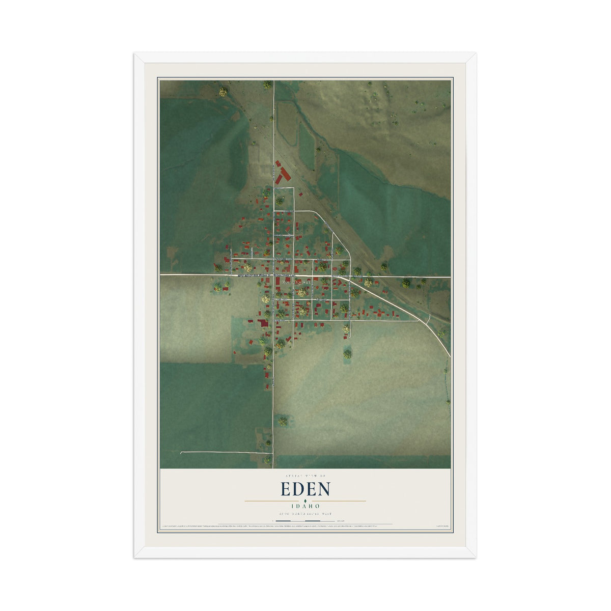 Map of Eden, Idaho, 12 x 18 inch print in a white wood frame