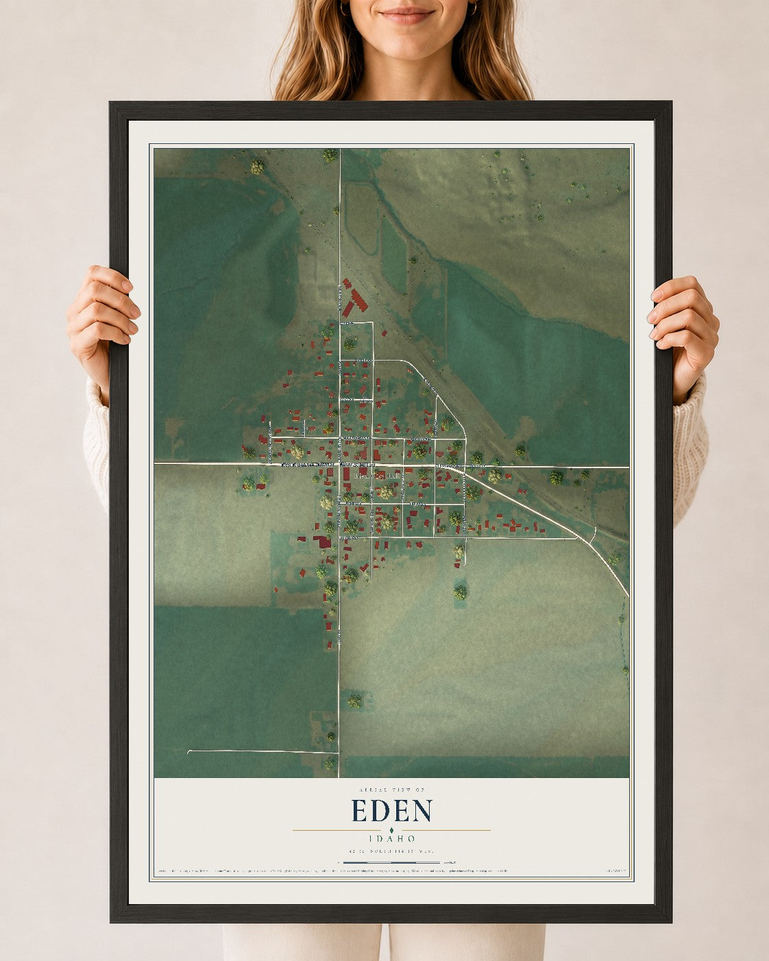Map of Eden, Idaho, 24 x 36 inch print in a black wood frame