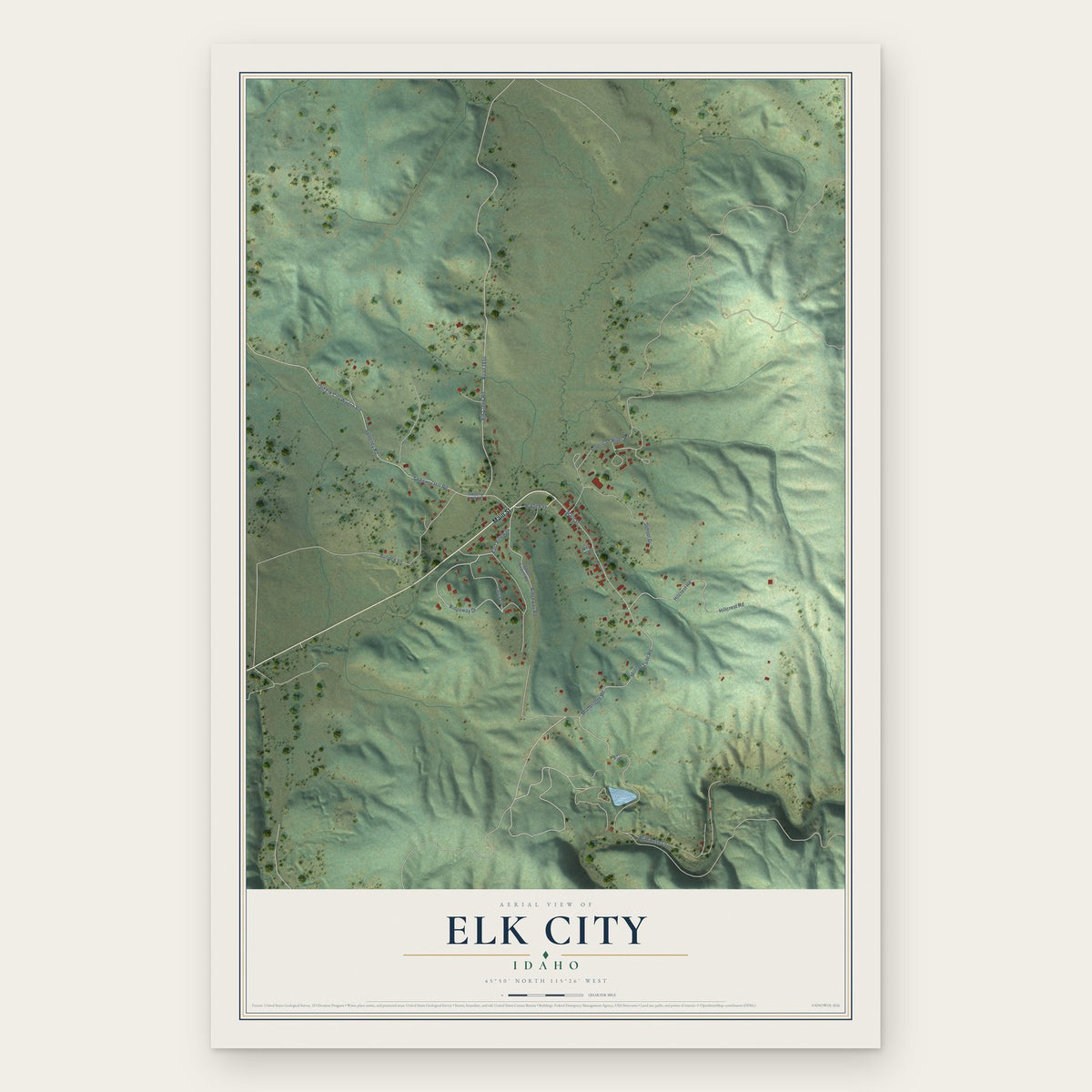 Elk City, Idaho map print, the full design