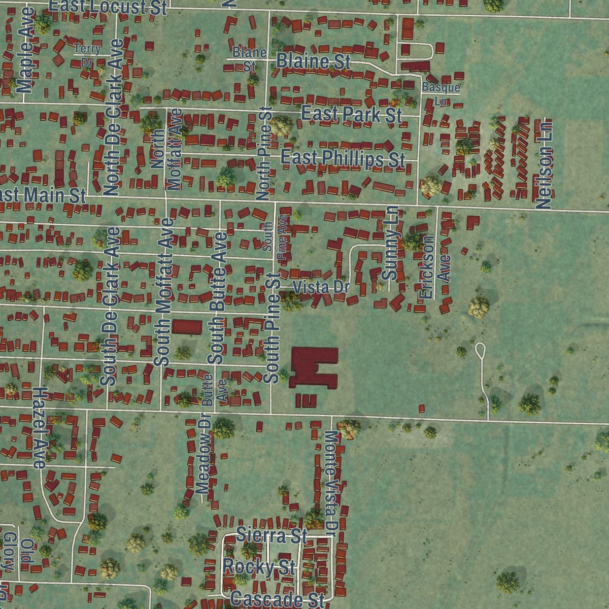 Second close-up of the map of Emmett, Idaho print showing more streets and buildings