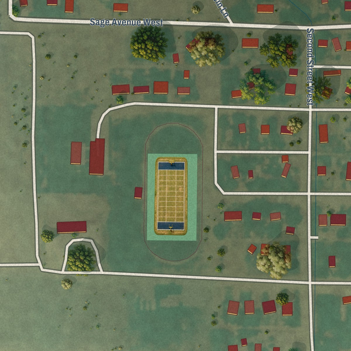 Second close-up of the map of Fairfield, Idaho print showing more streets and buildings