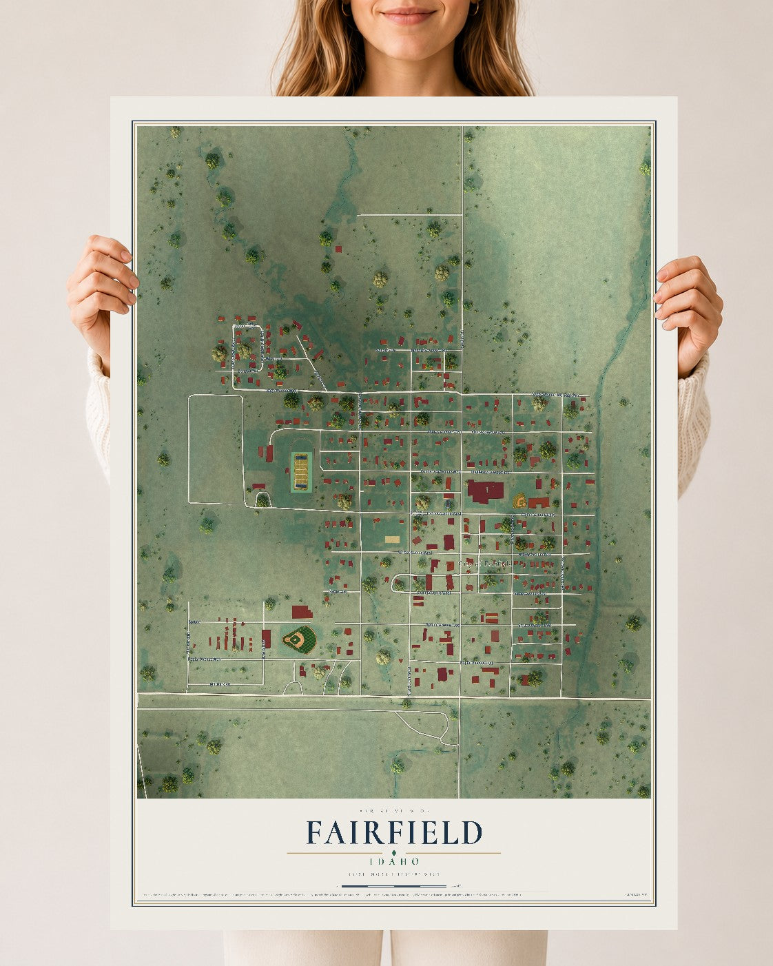 Map of Fairfield, Idaho, 24 x 36 inch unframed archival matte print