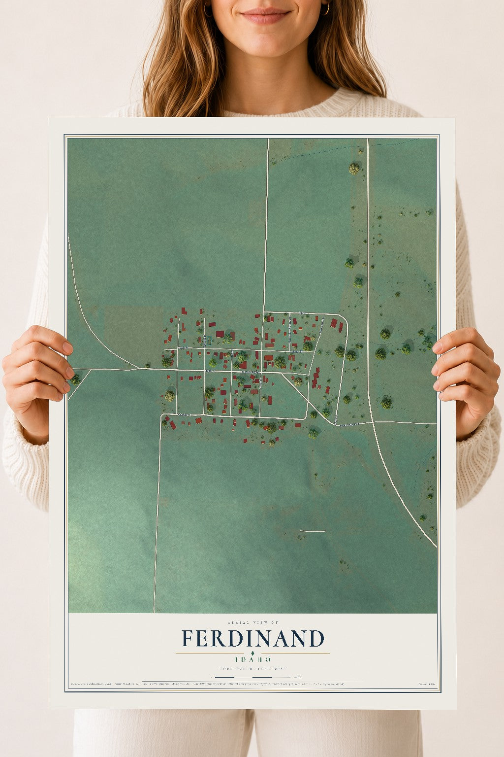 Map of Ferdinand, Idaho, 18 x 24 inch unframed archival matte print