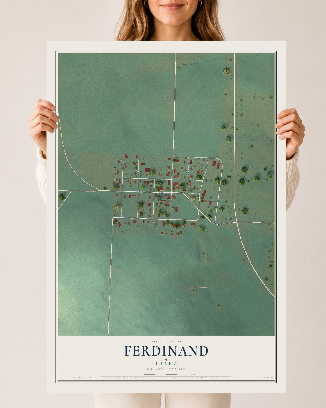 Map of Ferdinand, Idaho, 24 x 36 inch unframed archival matte print