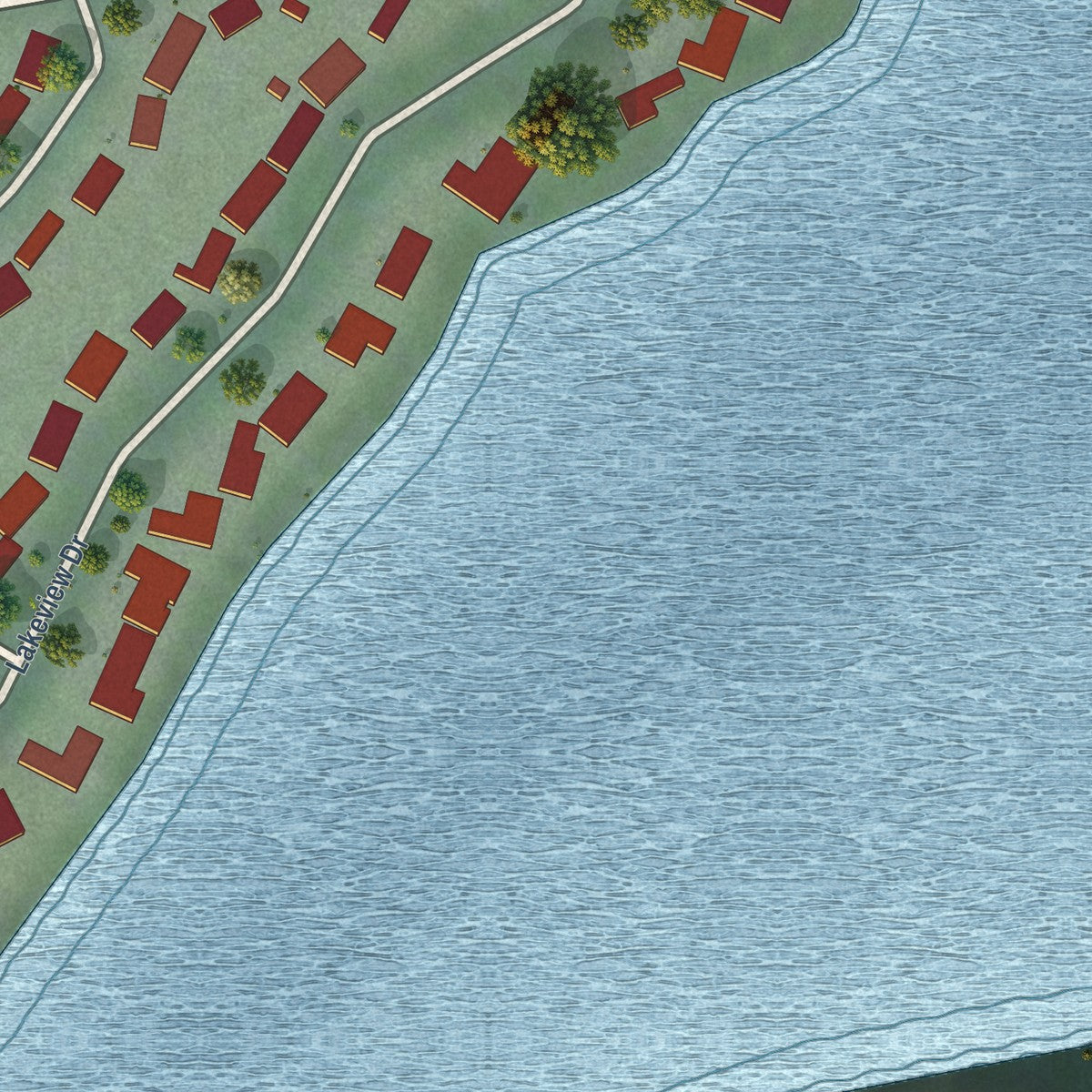 Close-up of the map of Fernan Lake Village, Idaho print showing street and building detail