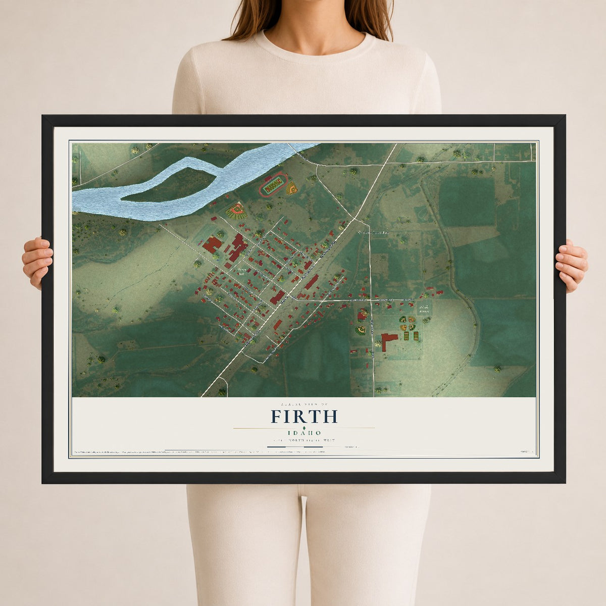 Map of Firth, Idaho, 24 x 36 inch print in a black wood frame