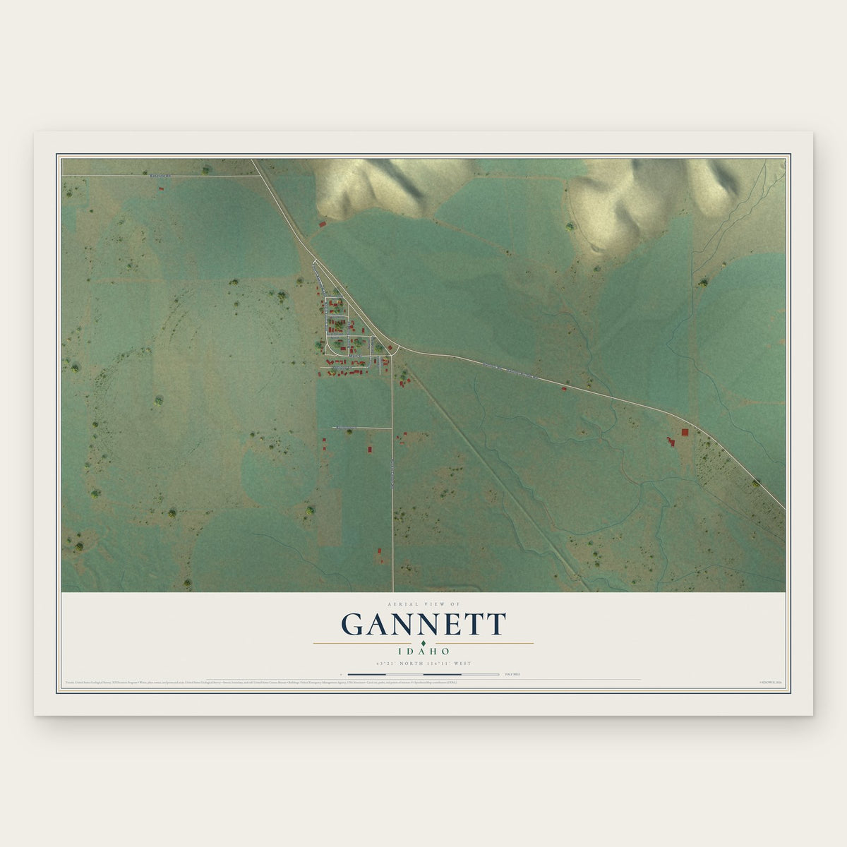 Gannett, Idaho map print, the full design