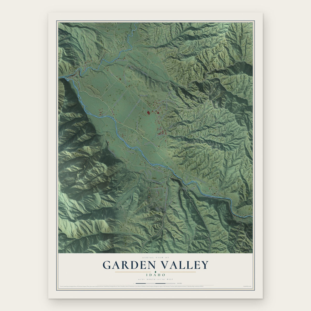 Garden Valley, Idaho map print, the full design