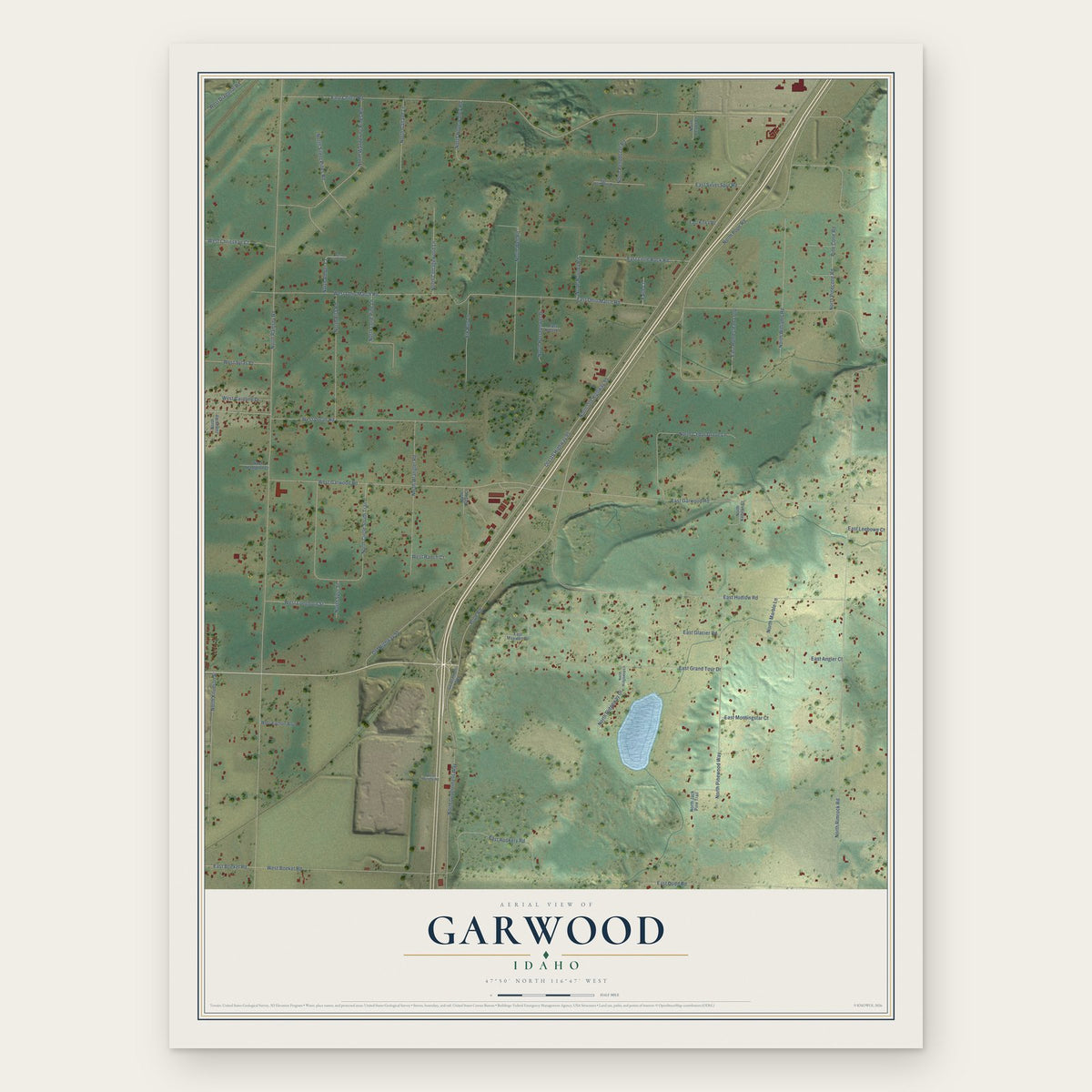 Garwood, Idaho map print, the full design