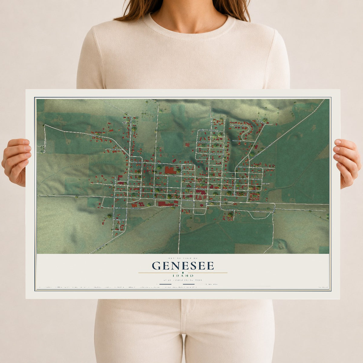Map of Genesee, Idaho, 12 x 18 inch unframed archival matte print