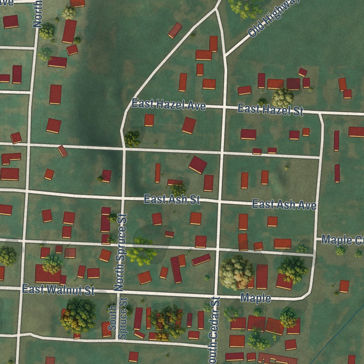 Close-up of the map of Genesee, Idaho print showing street and building detail