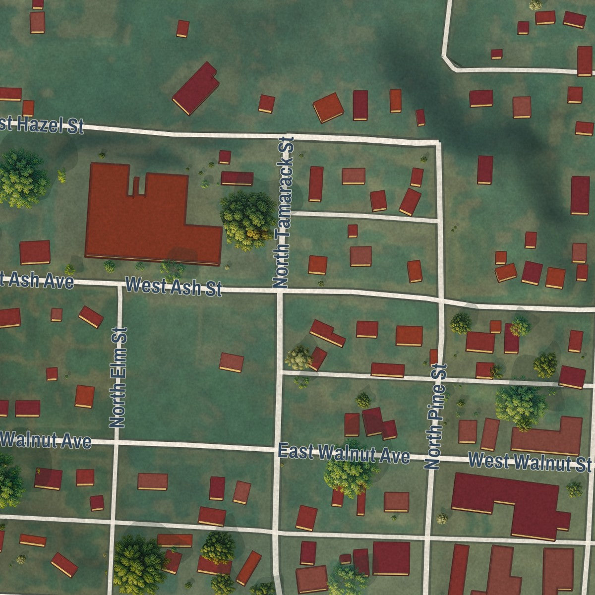 Second close-up of the map of Genesee, Idaho print showing more streets and buildings
