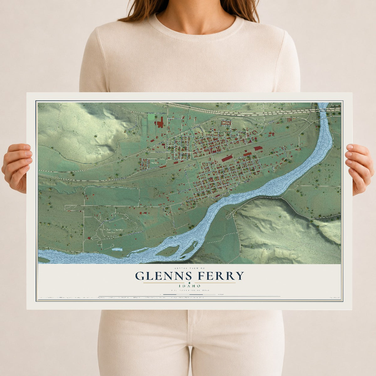 Map of Glenns Ferry, Idaho, 12 x 18 inch unframed archival matte print