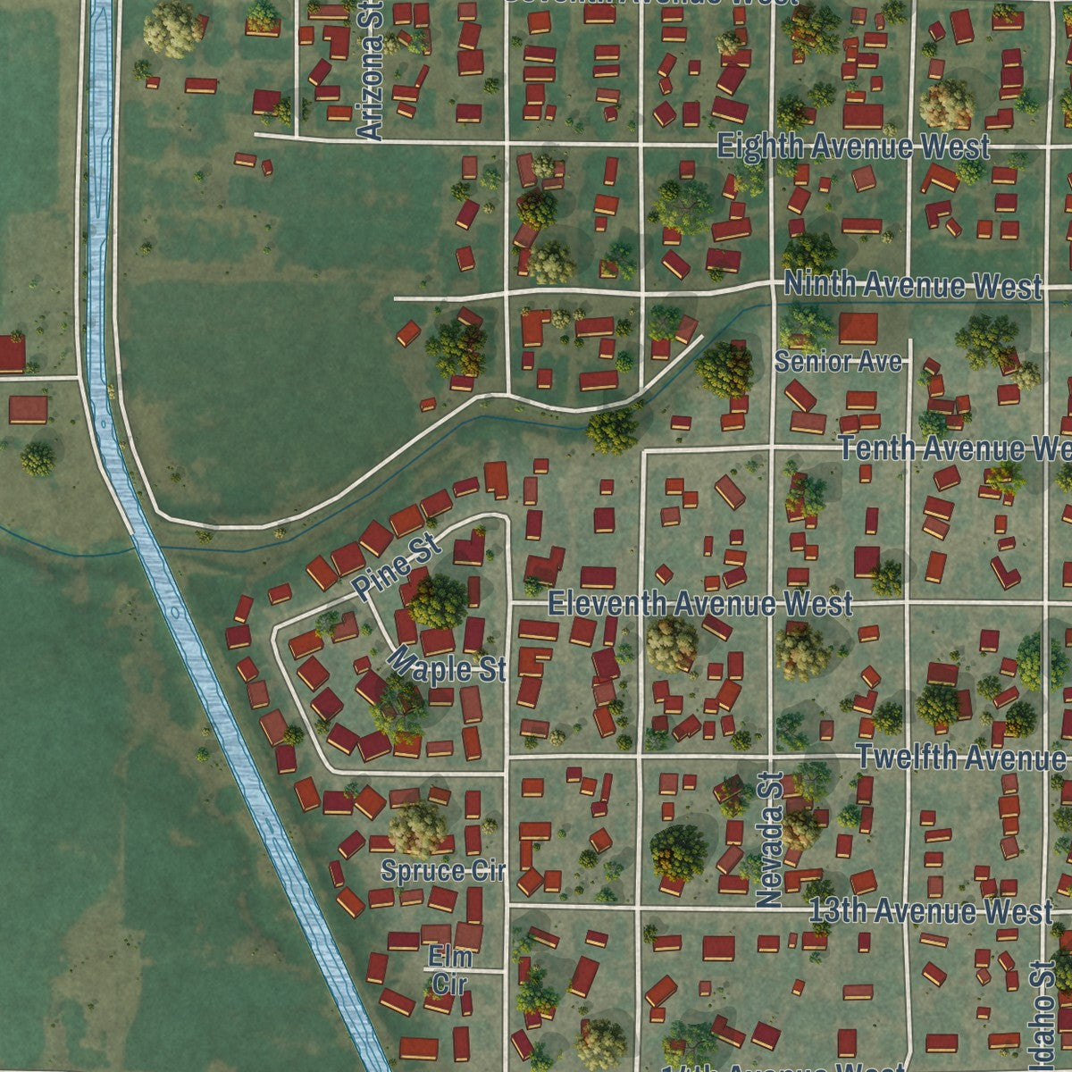 Second close-up of the map of Gooding, Idaho print showing more streets and buildings