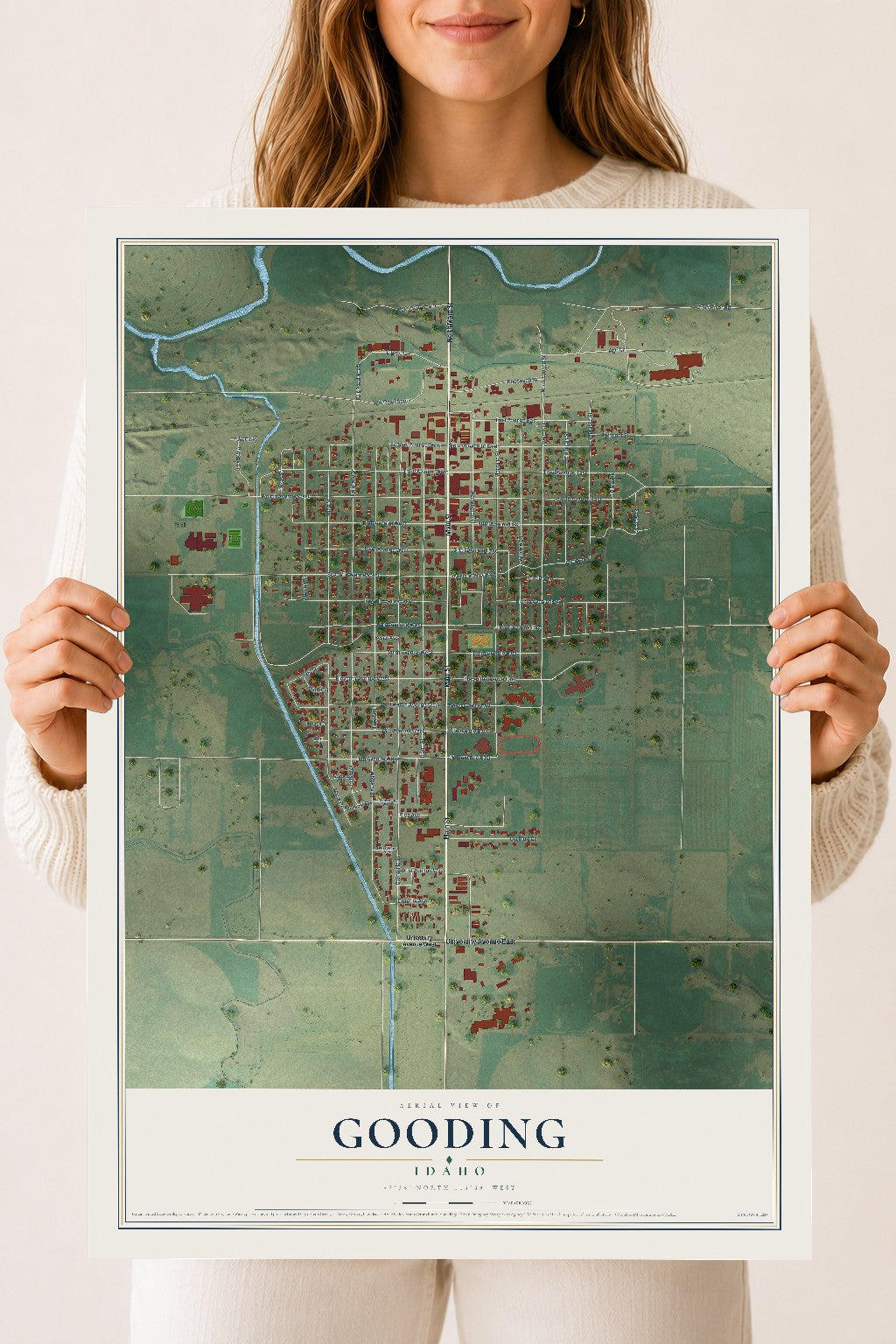 Map of Gooding, Idaho, 18 x 24 inch unframed archival matte print