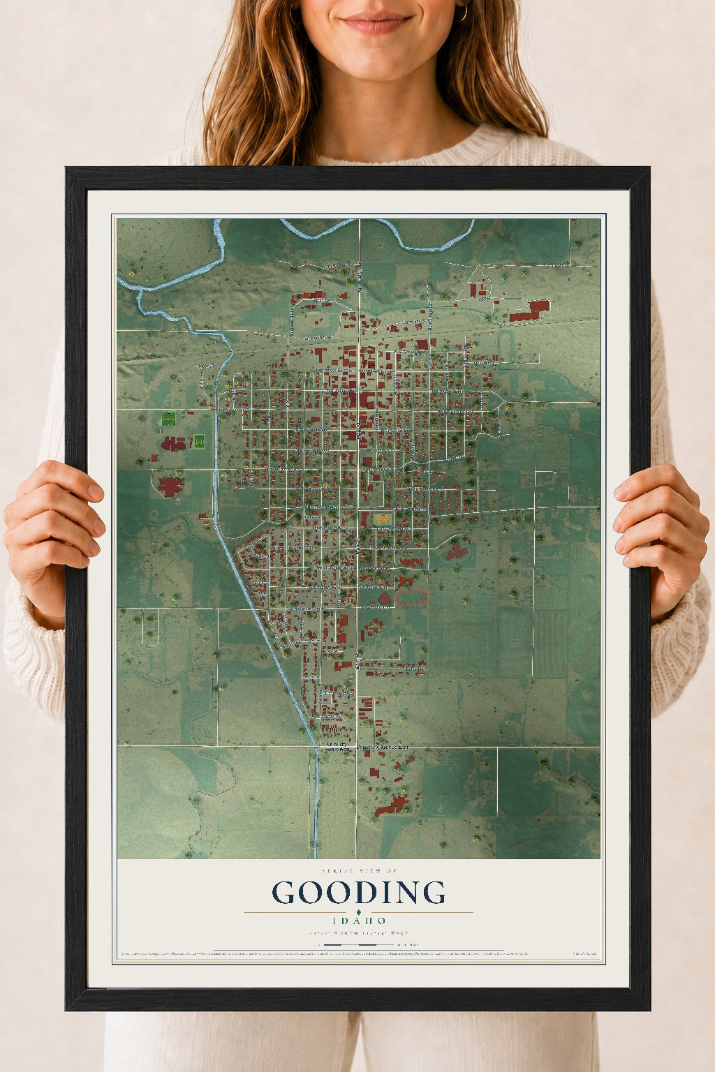 Map of Gooding, Idaho, 18 x 24 inch print in a black wood frame