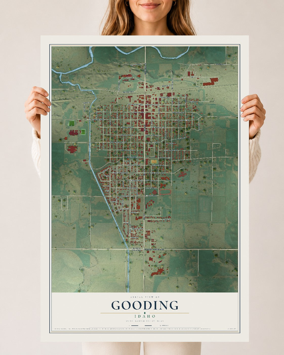 Map of Gooding, Idaho, 24 x 36 inch unframed archival matte print