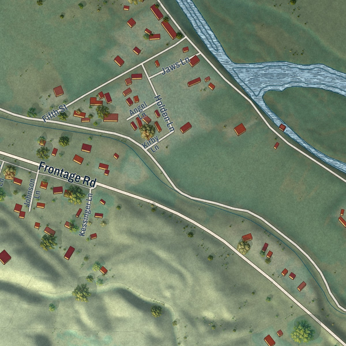 Second close-up of the map of Grand View, Idaho print showing more streets and buildings