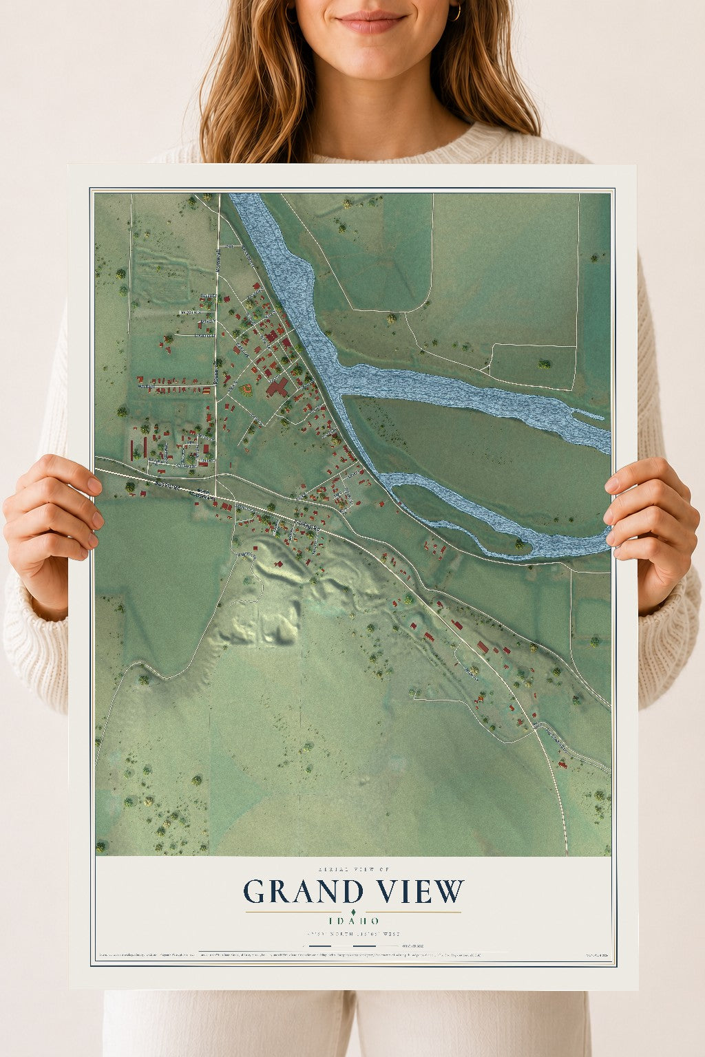 Map of Grand View, Idaho, 18 x 24 inch unframed archival matte print