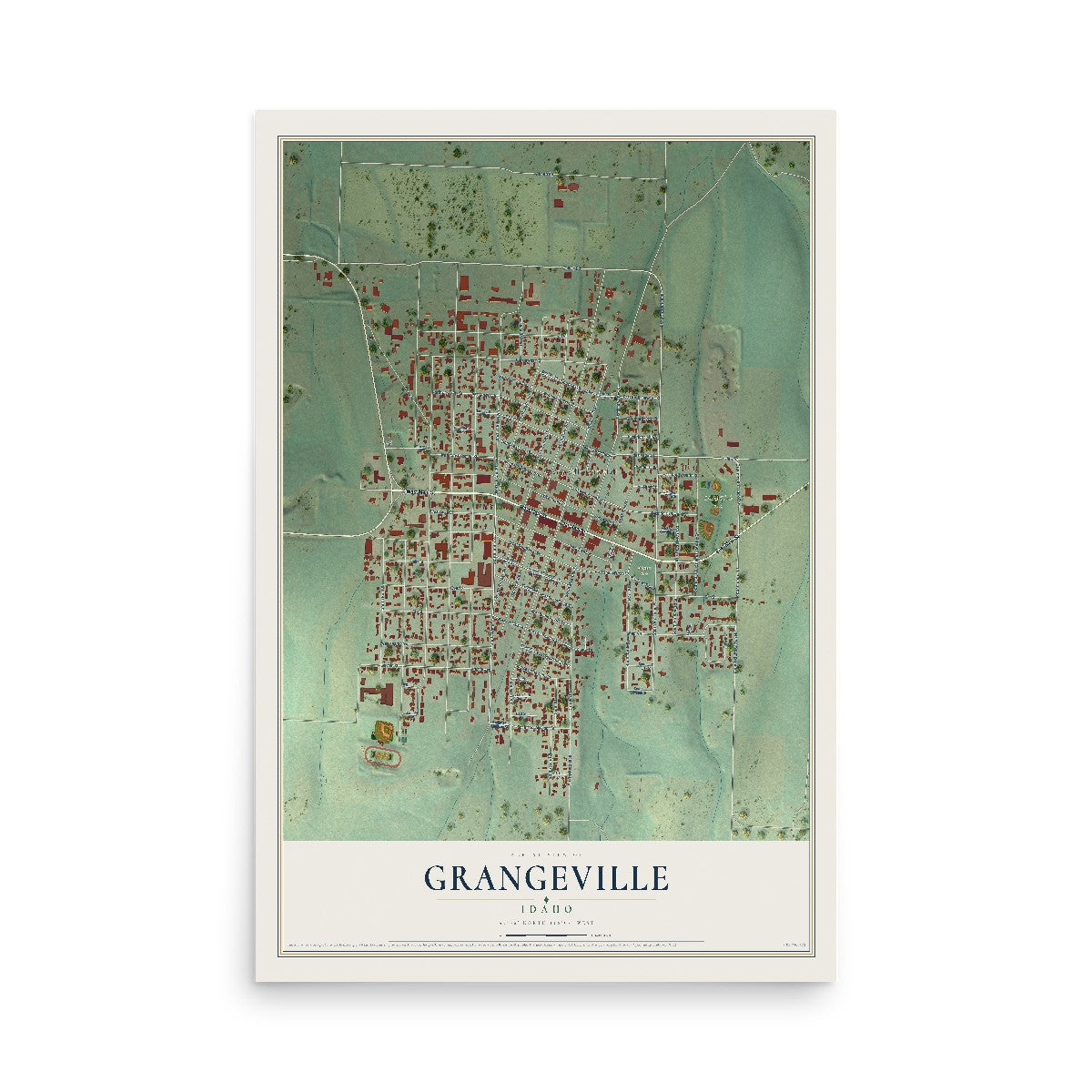 Map of Grangeville, Idaho, 12 x 18 inch unframed archival matte print