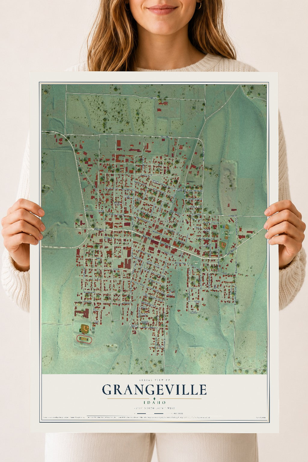 Map of Grangeville, Idaho, 18 x 24 inch unframed archival matte print