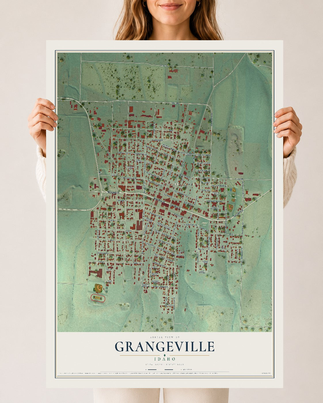 Map of Grangeville, Idaho, 24 x 36 inch unframed archival matte print