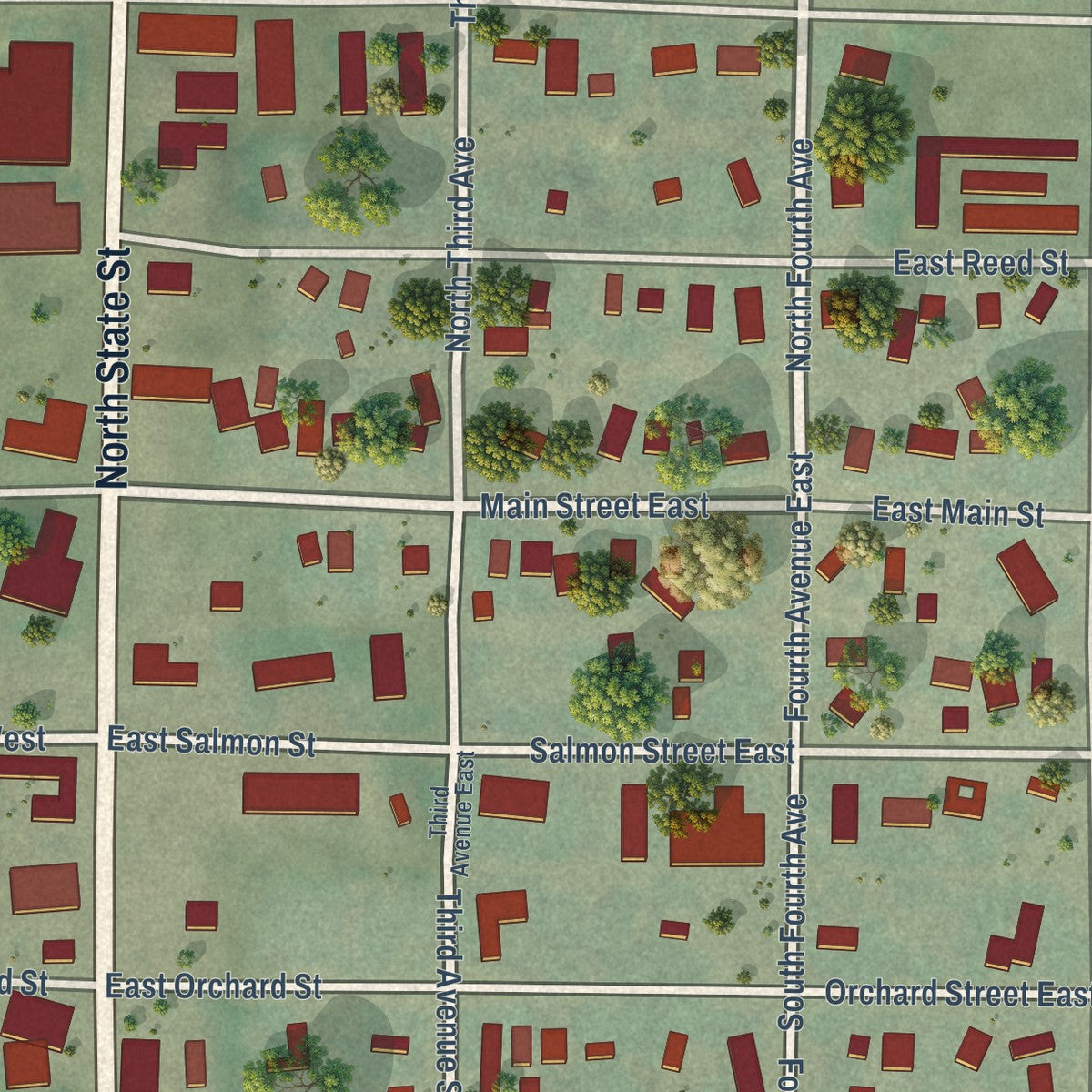 Close-up of the map of Hagerman, Idaho print showing street and building detail