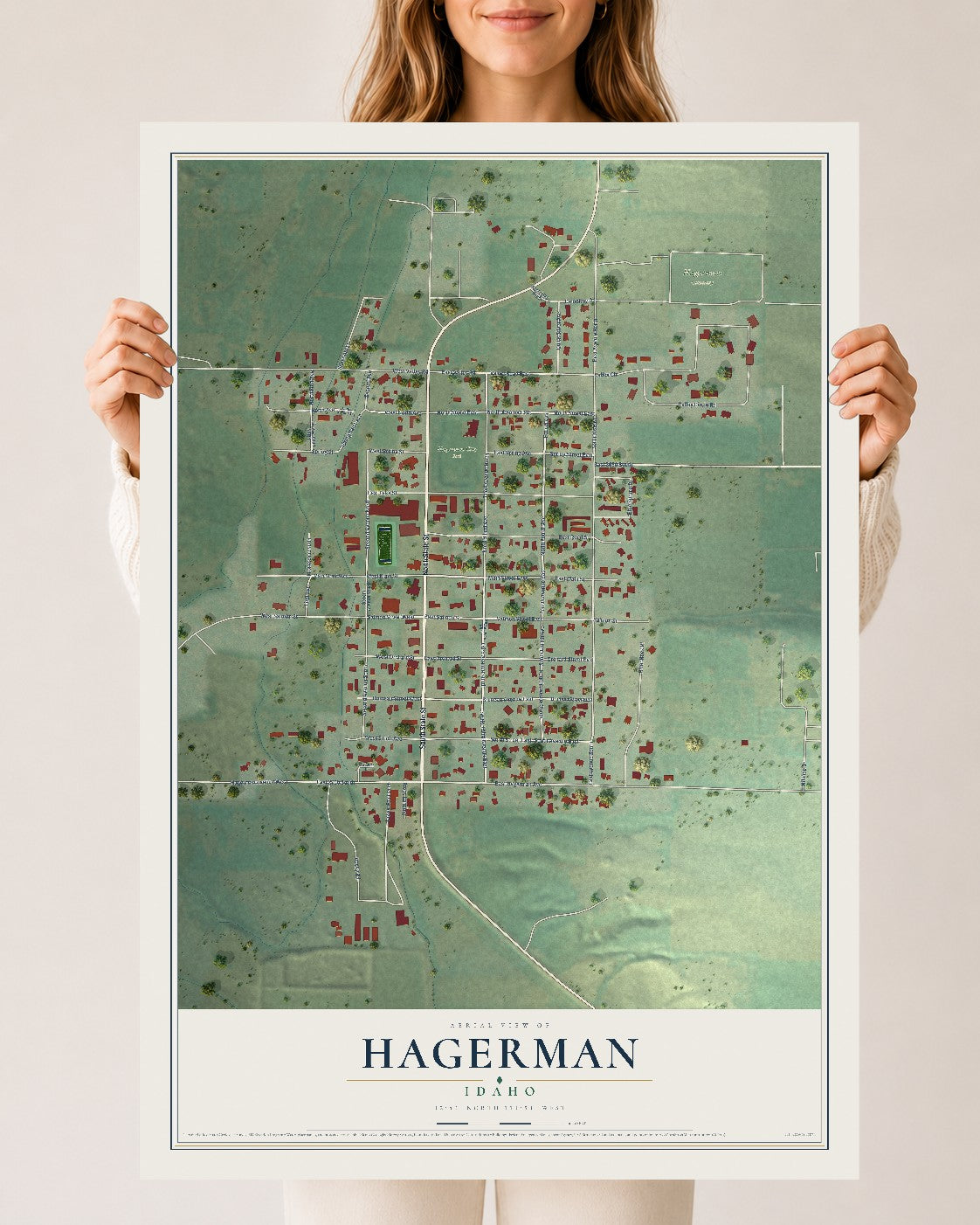 Map of Hagerman, Idaho, 24 x 36 inch unframed archival matte print