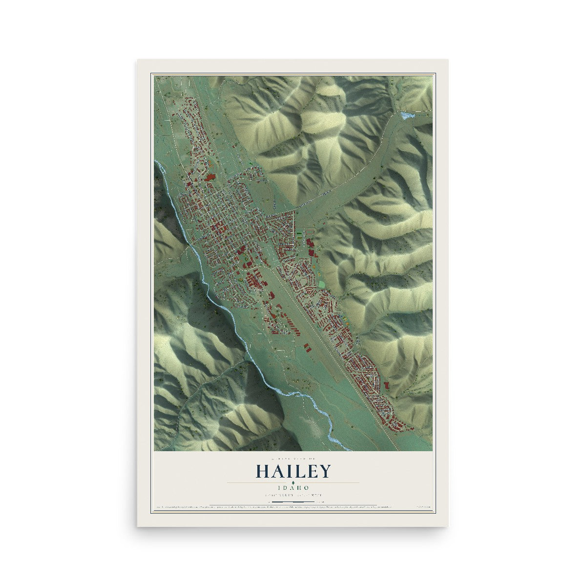 Map of Hailey, Idaho, 12 x 18 inch unframed archival matte print