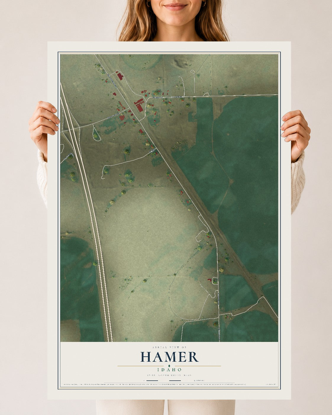 Map of Hamer, Idaho, 24 x 36 inch unframed archival matte print