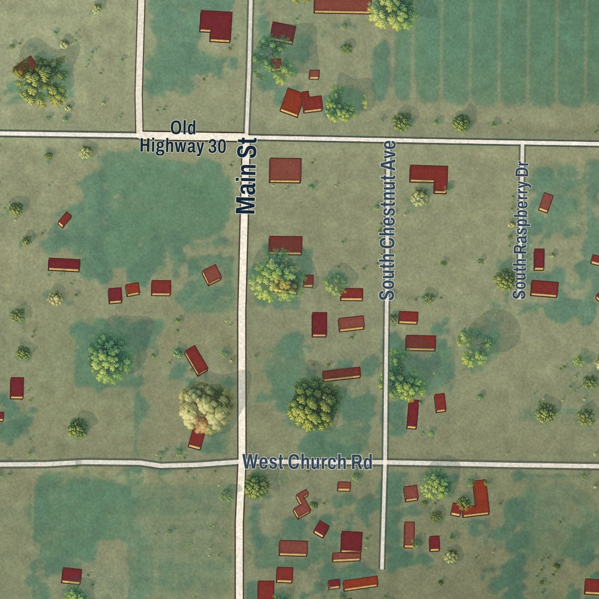 Close-up of the map of Hammett, Idaho print showing street and building detail