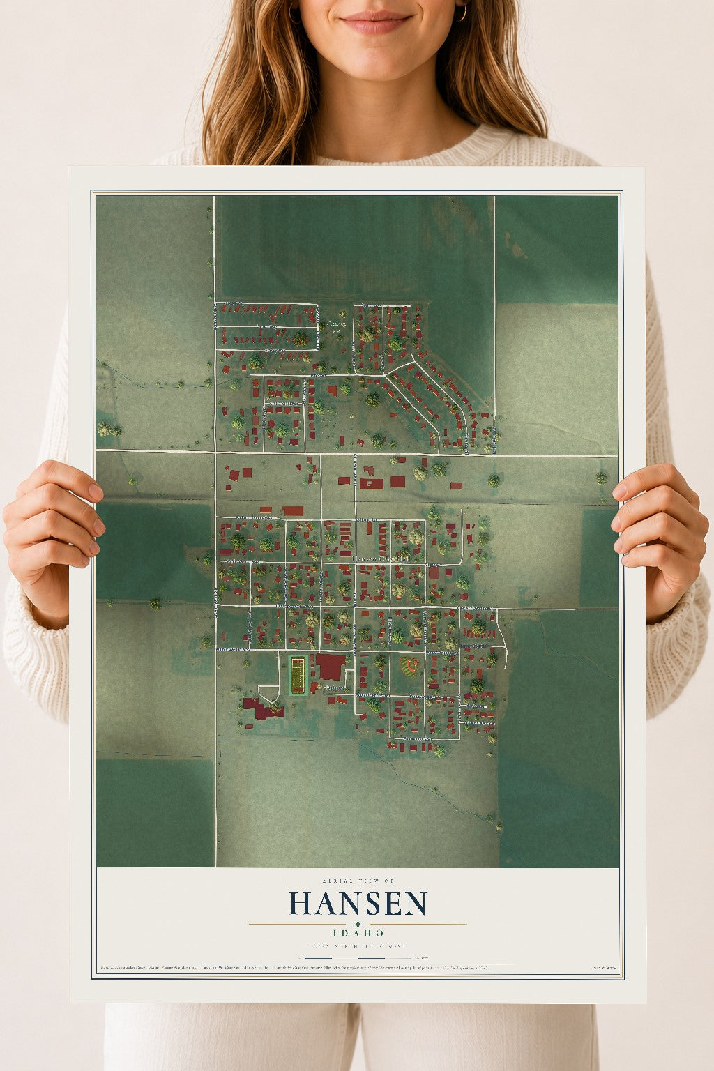 Map of Hansen, Idaho, 18 x 24 inch unframed archival matte print