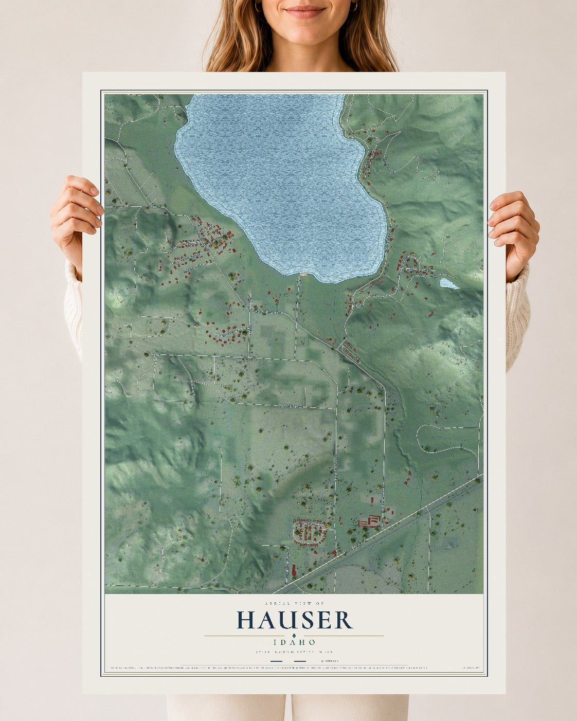 Map of Hauser, Idaho, 24 x 36 inch unframed archival matte print