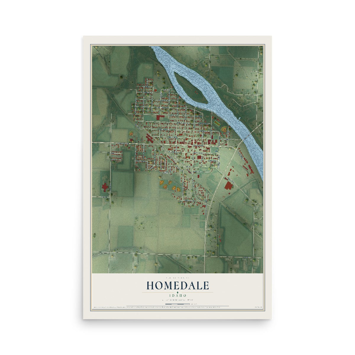 Map of Homedale, Idaho, 12 x 18 inch unframed archival matte print