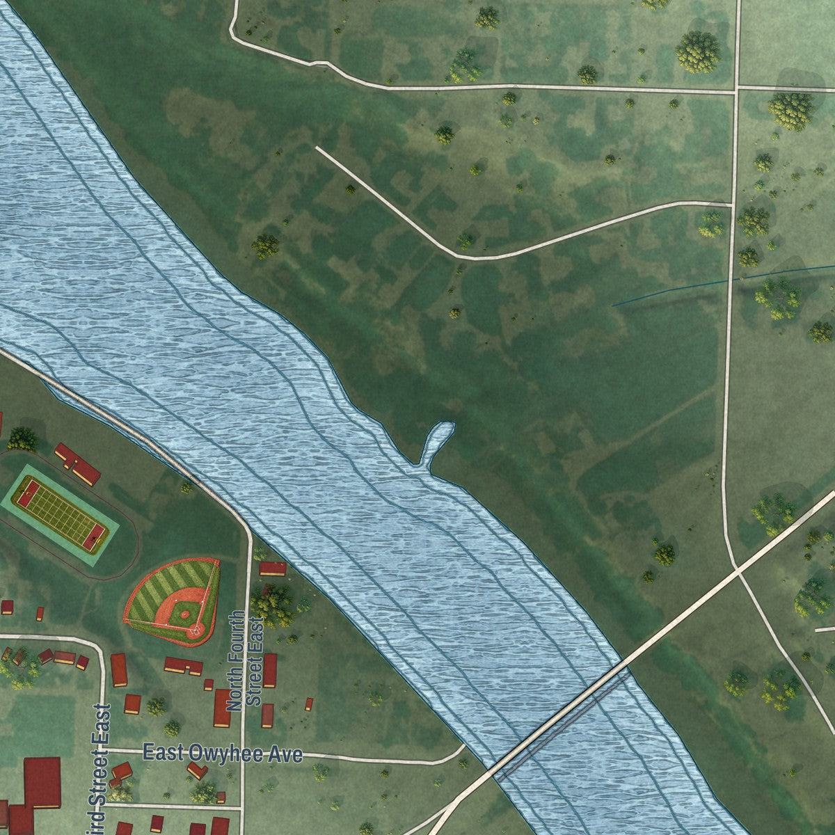 Second close-up of the map of Homedale, Idaho print showing more streets and buildings