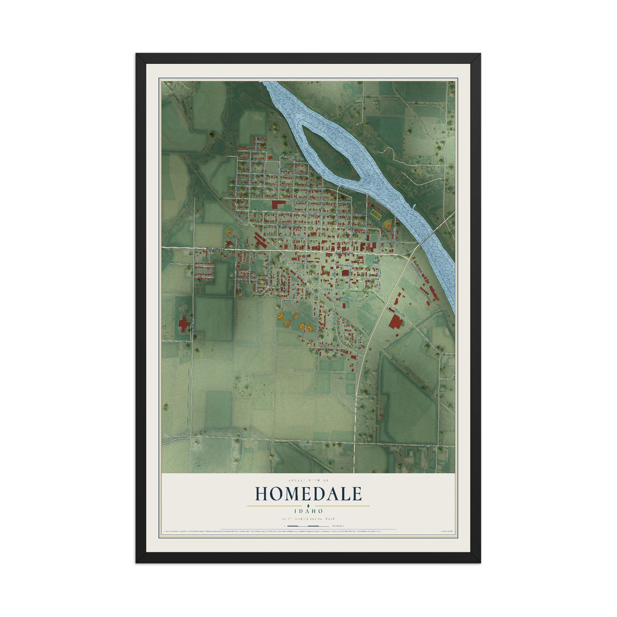 Map of Homedale, Idaho, 12 x 18 inch print in a black wood frame