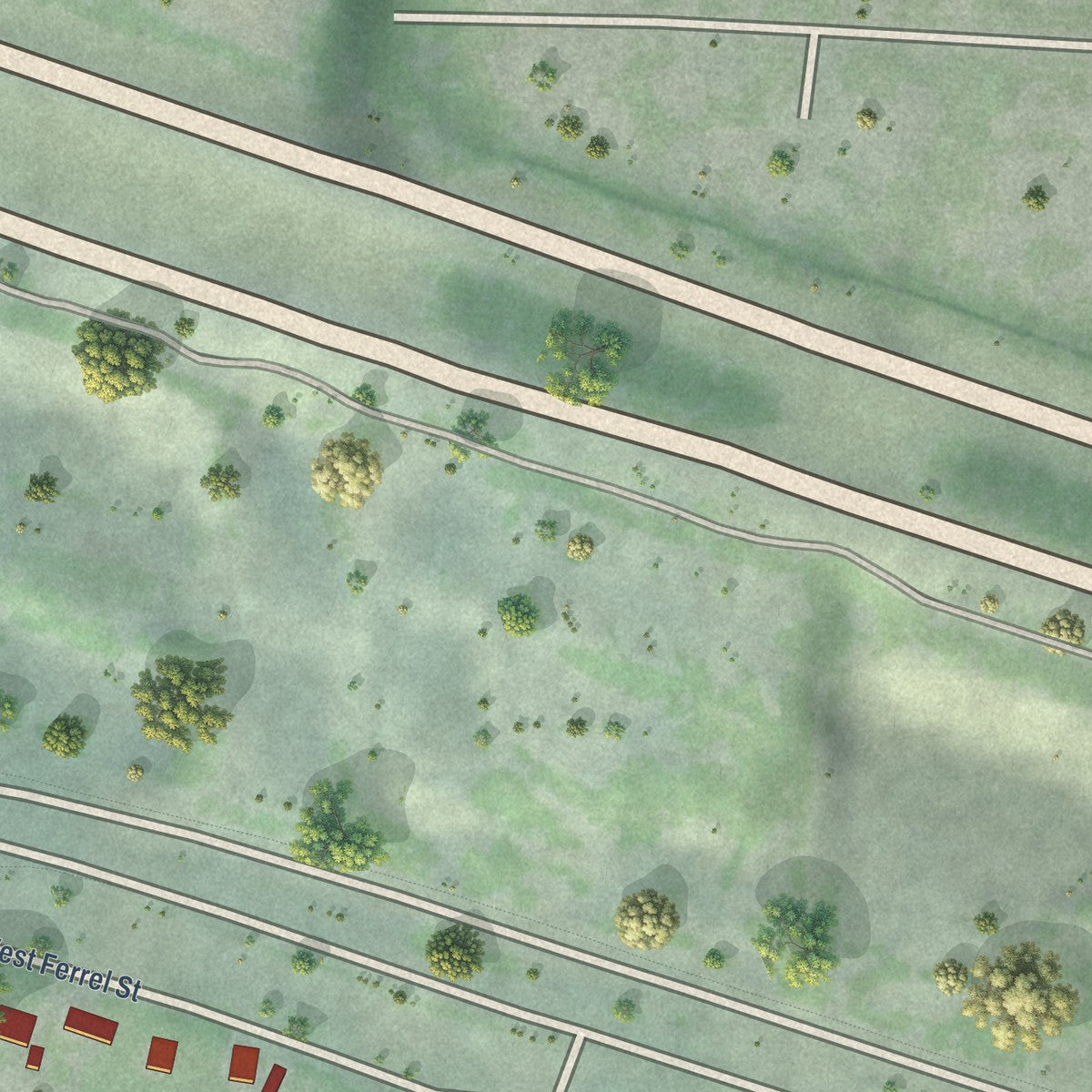Second close-up of the map of Huetter, Idaho print showing more streets and buildings