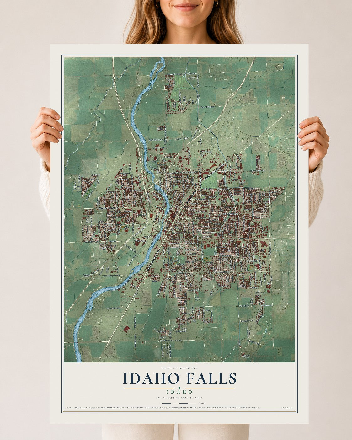Map of Idaho Falls, Idaho, 24 x 36 inch unframed archival matte print