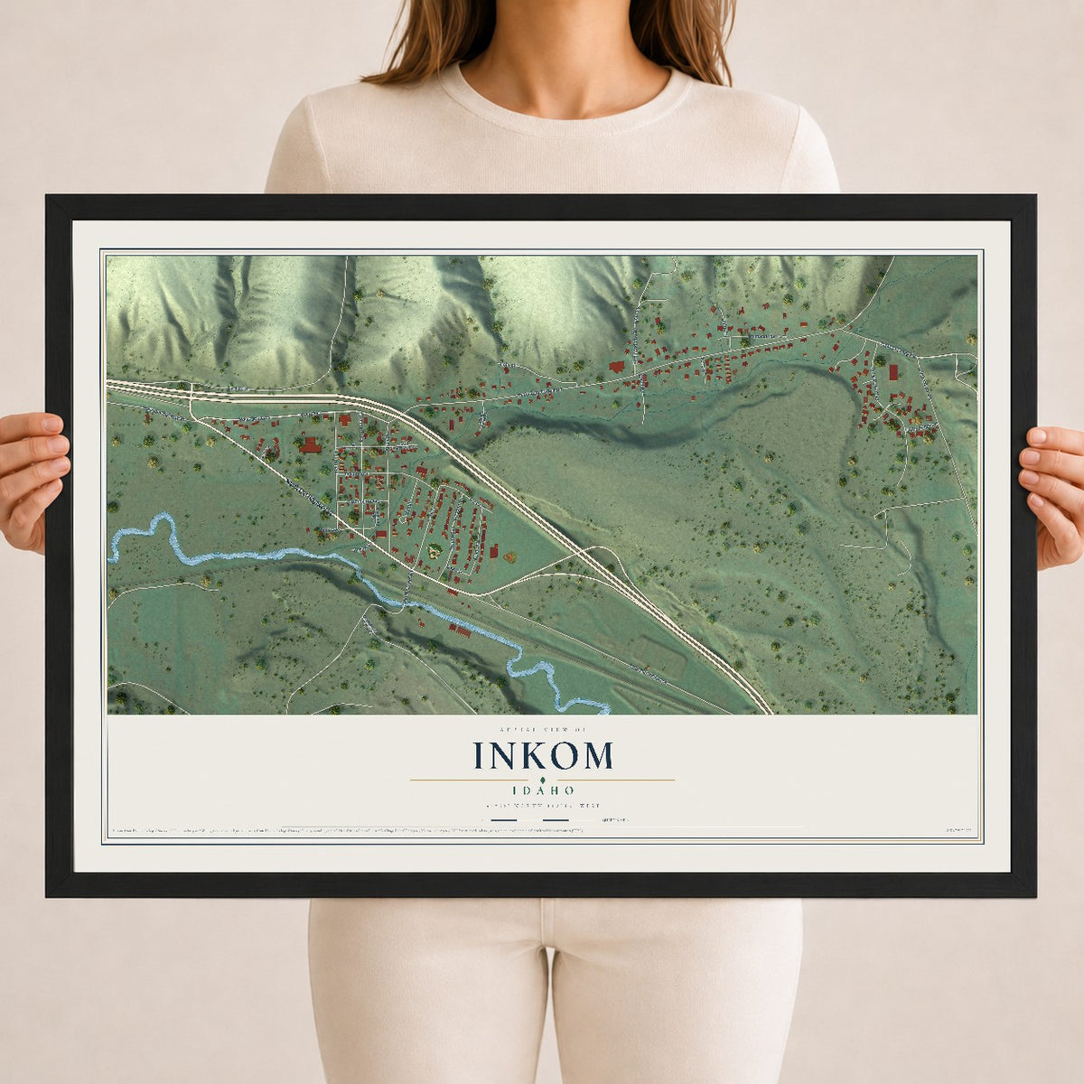 Map of Inkom, Idaho, 18 x 24 inch print in a black wood frame