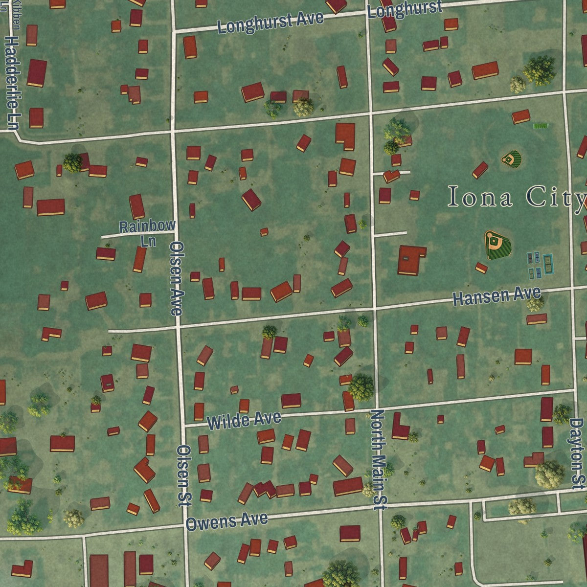 Second close-up of the map of Iona, Idaho print showing more streets and buildings