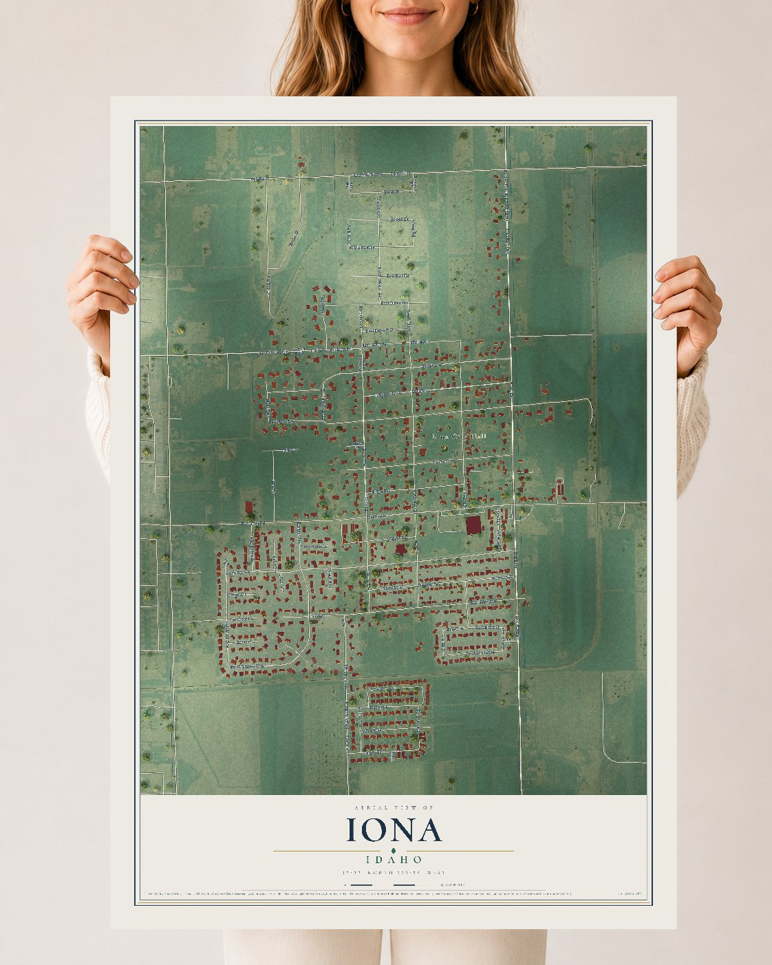 Map of Iona, Idaho, 24 x 36 inch unframed archival matte print