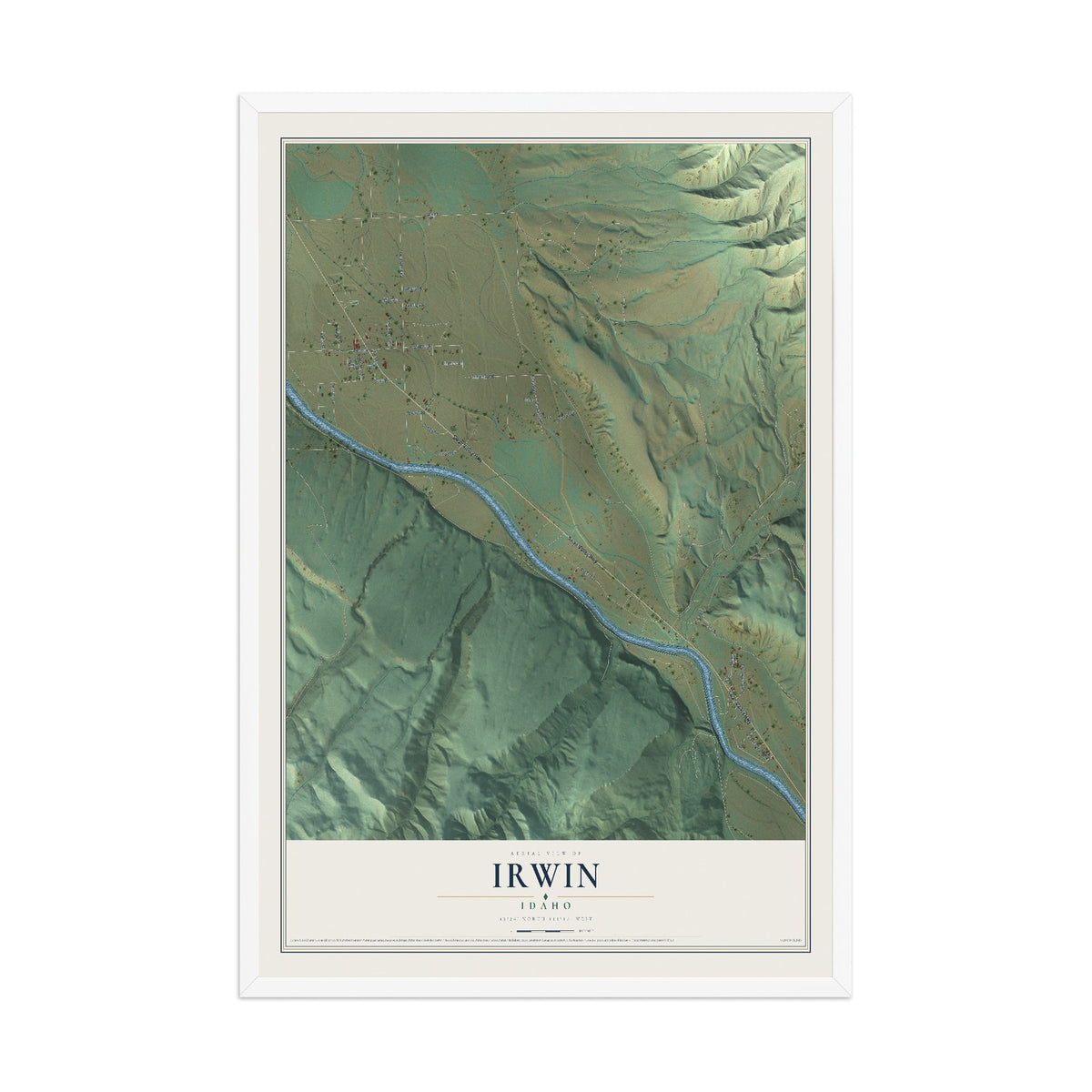 Map of Irwin, Idaho, 12 x 18 inch print in a white wood frame