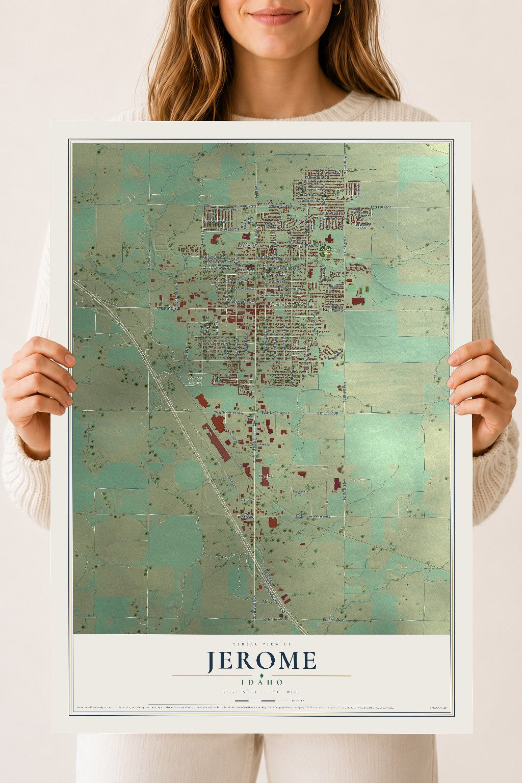 Map of Jerome, Idaho, 18 x 24 inch unframed archival matte print