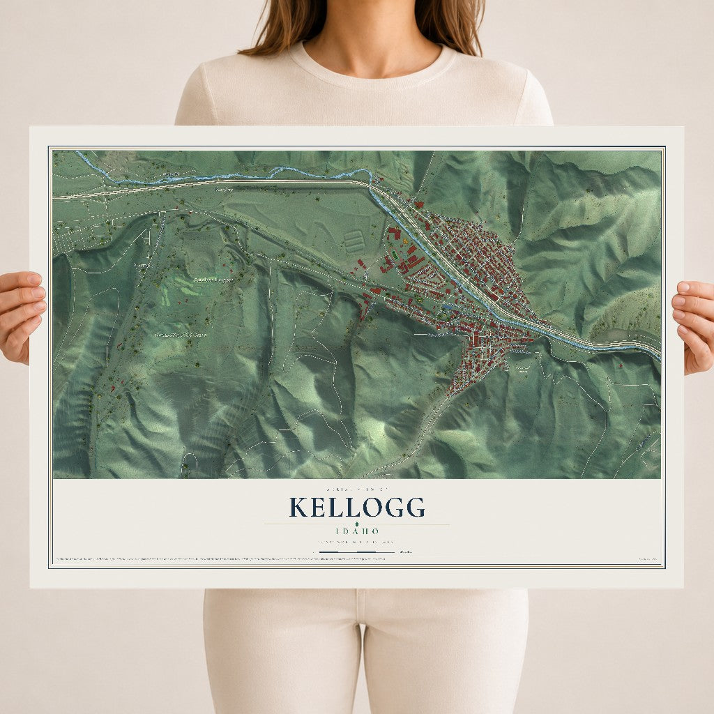 Map of Kellogg, Idaho, 18 x 24 inch unframed archival matte print