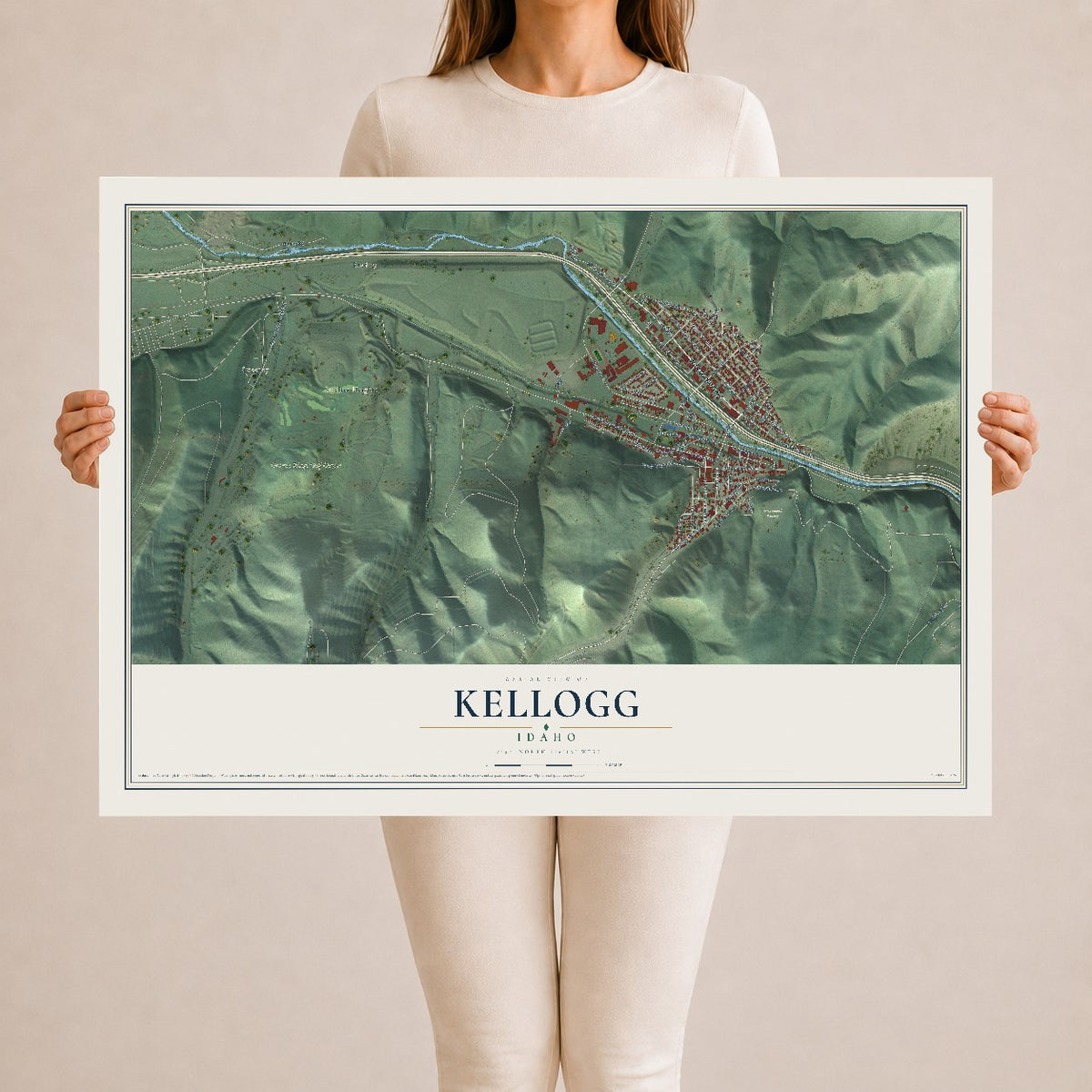 Map of Kellogg, Idaho, 24 x 36 inch unframed archival matte print